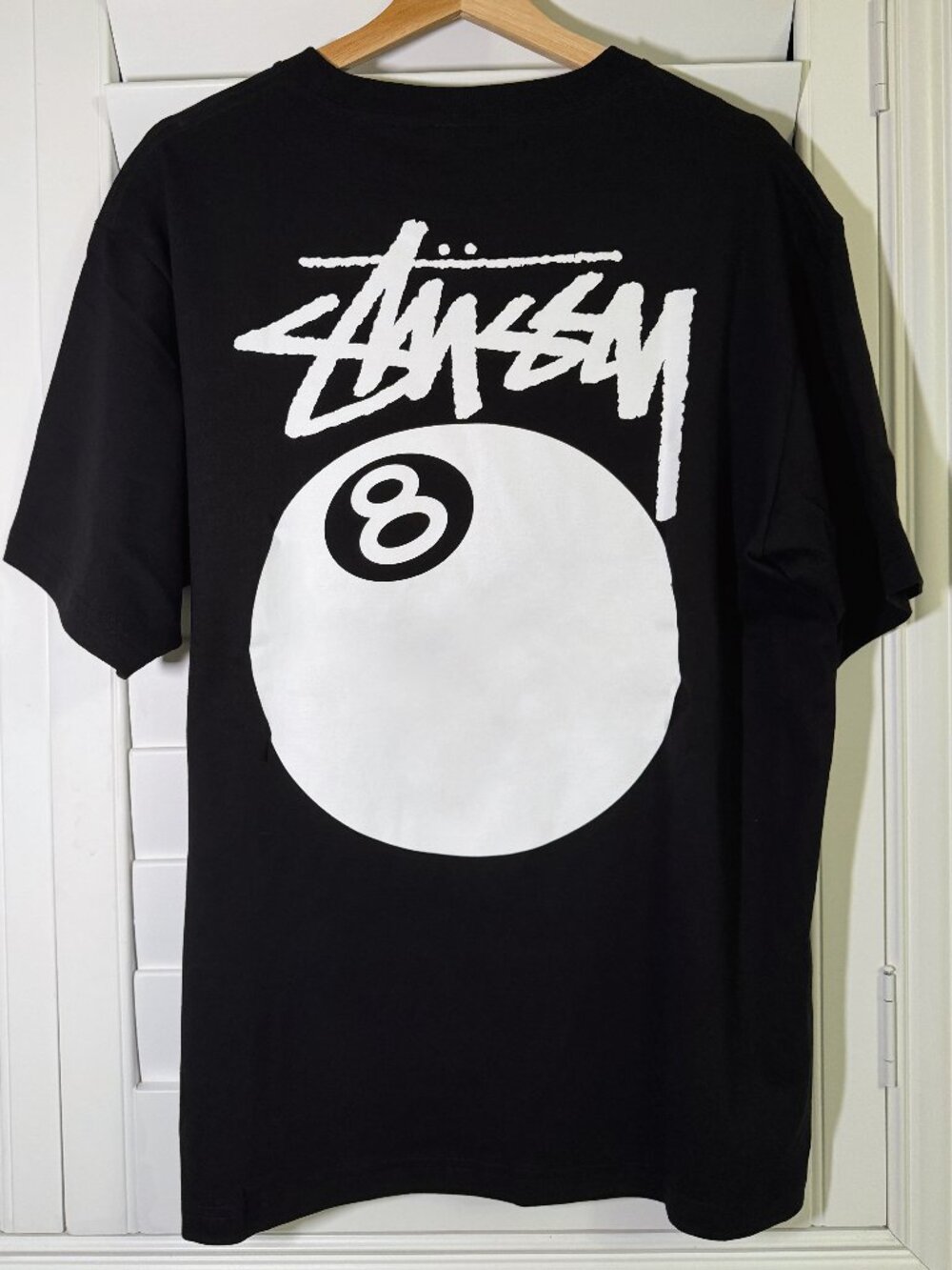 Stussy 8 Ball Graphic Tee Black Short Sleeve Shirt Big Logo Back Print